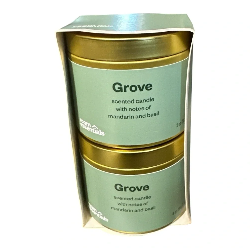 Room Essentials Grove Scented Candle Set of 2 – Mandarin & Basil – 3oz Each
